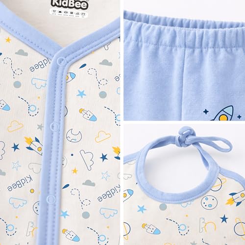 Image of Kidbee Baby Clothing Gift Set for Boys & Girls, 5 Piece Newborn Clothing Combo with Front Open Top, Pajama, Printed Pant, Cap & Bib, Soft Cotton, 0-6 Months Baby