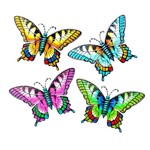 TOYANDONA Escultura De Pared Decorativa Mariposas 4 Piezas Hierro Multicolor Colgante Artesanal Para Hogar Oficina Decoración Mural
