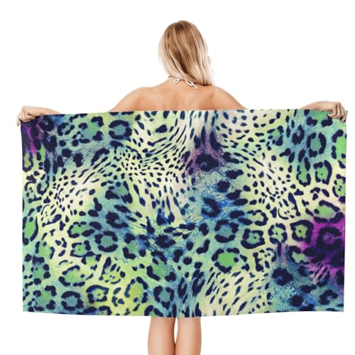 Serviette de bain microfibre léopard vert 81x132 cm pour douche - 3