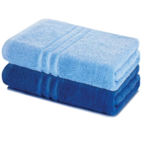 Lavea® 2er Set Saunatuch 80×200 cm, Saunahandtuch, Sauna-Handtücher Damen und Herren, 100% Baumwolle Frottier, saugstark, pflegeleicht 60°C, Frottierserie Elena, Delphinblau & Royalblau