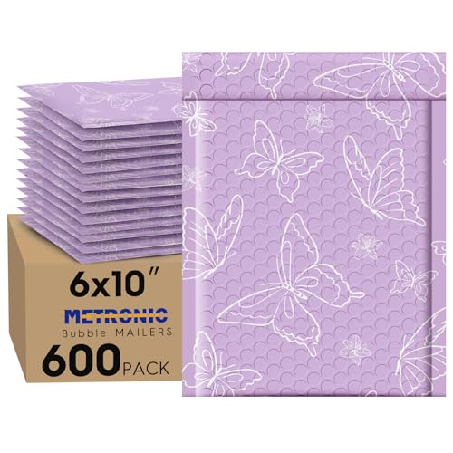 Metronic Cute Bubble Mailers with Designs 6x10" 600pc Purple Butterfly