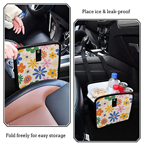 Image of Daisy Flowers Car Trash Can, Foldable Hanging Car Trash Bag, Colorful Floral Small Waterproof Car Accessories Garbage Bin (g300193671p857c913s2021)