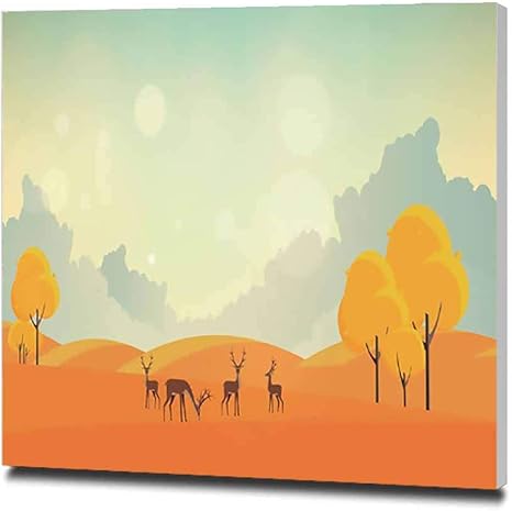 Amazon 秋のベクトルの背景トナカイのイラストと風景 アートパネル おしゃれポスター モダン インテリア絵画 壁掛け キャンバス絵画 絵 パネル ポスター おしゃれ アートボード 40x40cm ウォールステッカー オンライン通販