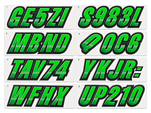 Image of STIFFIE Techtron Electric Green /Black 3 inch Boat & PWC Registration Decals • Numbers Letters Stickers