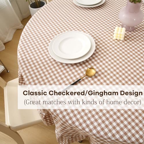 K MASANIJI Taupe White Gingham Tablecloth Round Dia.90” by K MASANIJI - Used condition - Image 3