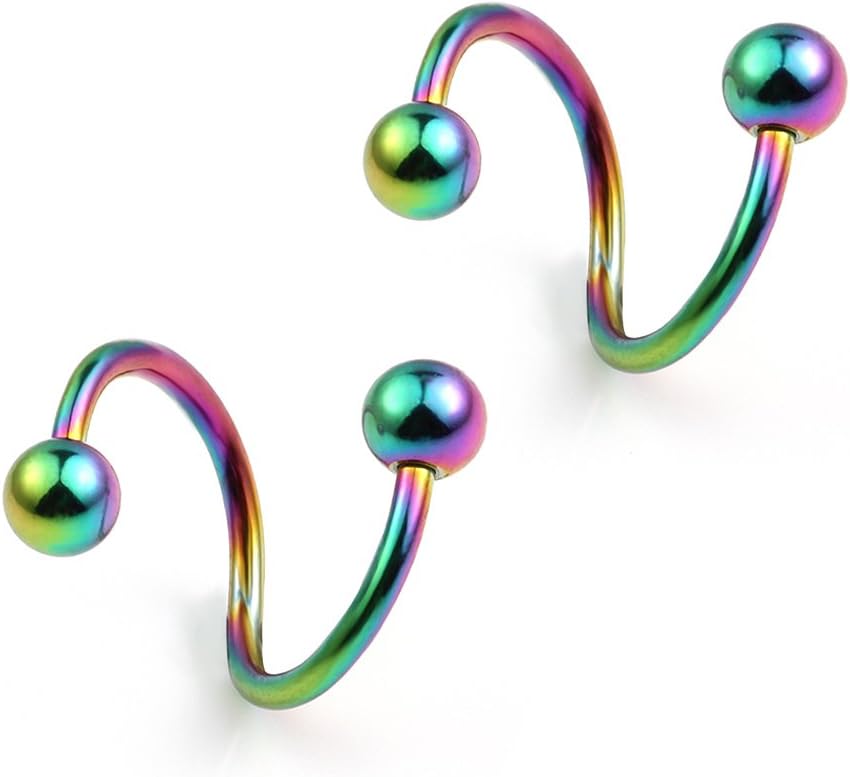 Ruifan 16G Stainless Steel Twist Ear Plug Earring Spiral Helix Stud Lip Ring Body Piercing Jewelry 8mm 10mm