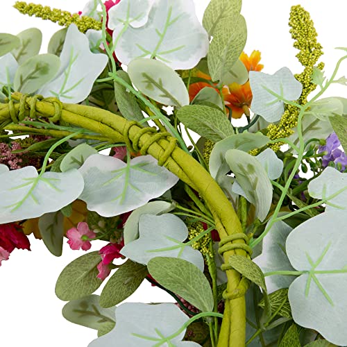 Skrantun 18 Inch Spring Wreath For Front Door Artificial Flower Wreath With Green Leaves Summer Wreath With Wildflowers For Wall Window And Farmhouse Decor #TOP5