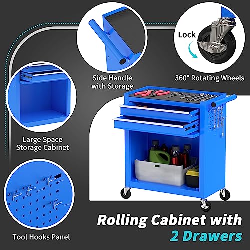 8-Drawers Tool Box Tool Chest With Wheels, 2-In-1 Detachable Rolling Tool Box With Large Cabinet, Removable Tool Storage Organizer With Lockable For Garage, Workstation, Blue #TOP4