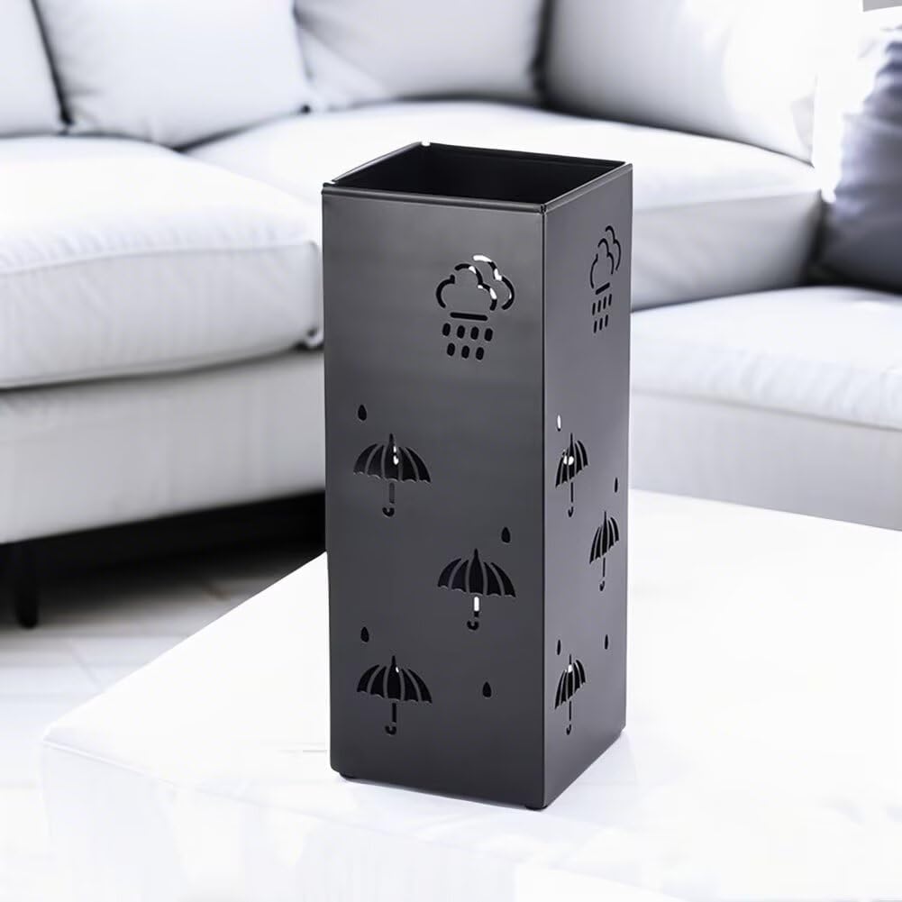 Umbrella Stand Rack Metal Umbrella Holder Hollow Clouds Pattern Umbrella Stand Freestanding Umbrella Organizer Bin Squared Umbrella Stands for Home Hotel Entryway Black
