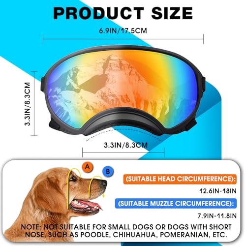 Pacify Dog Goggles for Large Dogs, UV Protection Dog Sunglasses with Adjustable Strap for Medium Large Dog Pet Glasses - Thumbnail 4