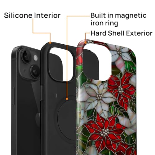 Coque iPhone 14 MagSafe antichoc double couche motif vitrail Noël