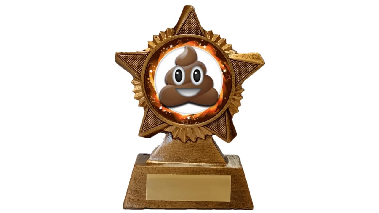 Troshow Antique Gold Smiling Poop Trophy Award Premier Star 120Mm Heavy Resin Loser Last Place Fun Emoji Style Free Engraving -Troshow1-Gd