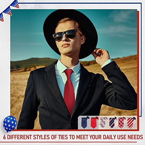 Janmercy 6 Pcs Clip On Tie For Men Clip On Easy Necktie Striped Solid Plaid Dots Mixed Lot Tie For Office School, 20 Inch (Patriotic Style) #TOP4
