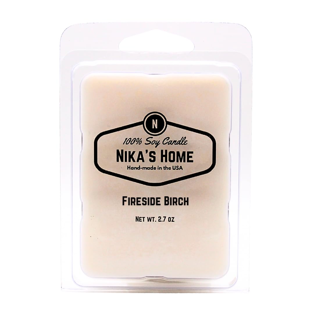 Nika's HomeFireside Birch Soy Wax Melts/Cubes - Strong Scents - Hand-Poured in The USA - 100% Soy Wax - Great for Wax and Candle Warmers