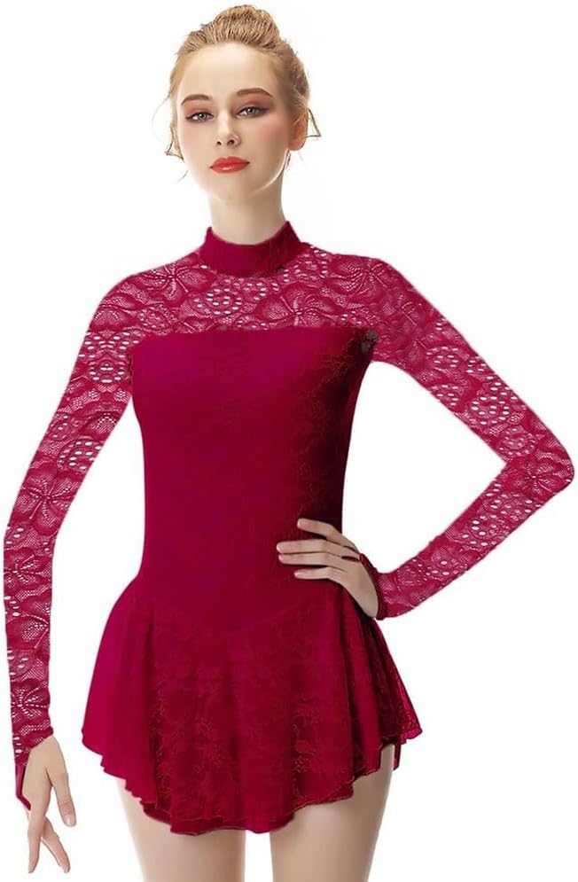 Handmade Women's Girls' Lace Ice Skating Performance Dress Figure Skating Competition Dress Training Wear