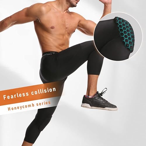 Miniatura 2 de Blaward Paquete de 2 pantalones de baloncesto para hombre con rodilleras, 34 Capri acolchados, mallas de compresión deportivas, capa base atlética