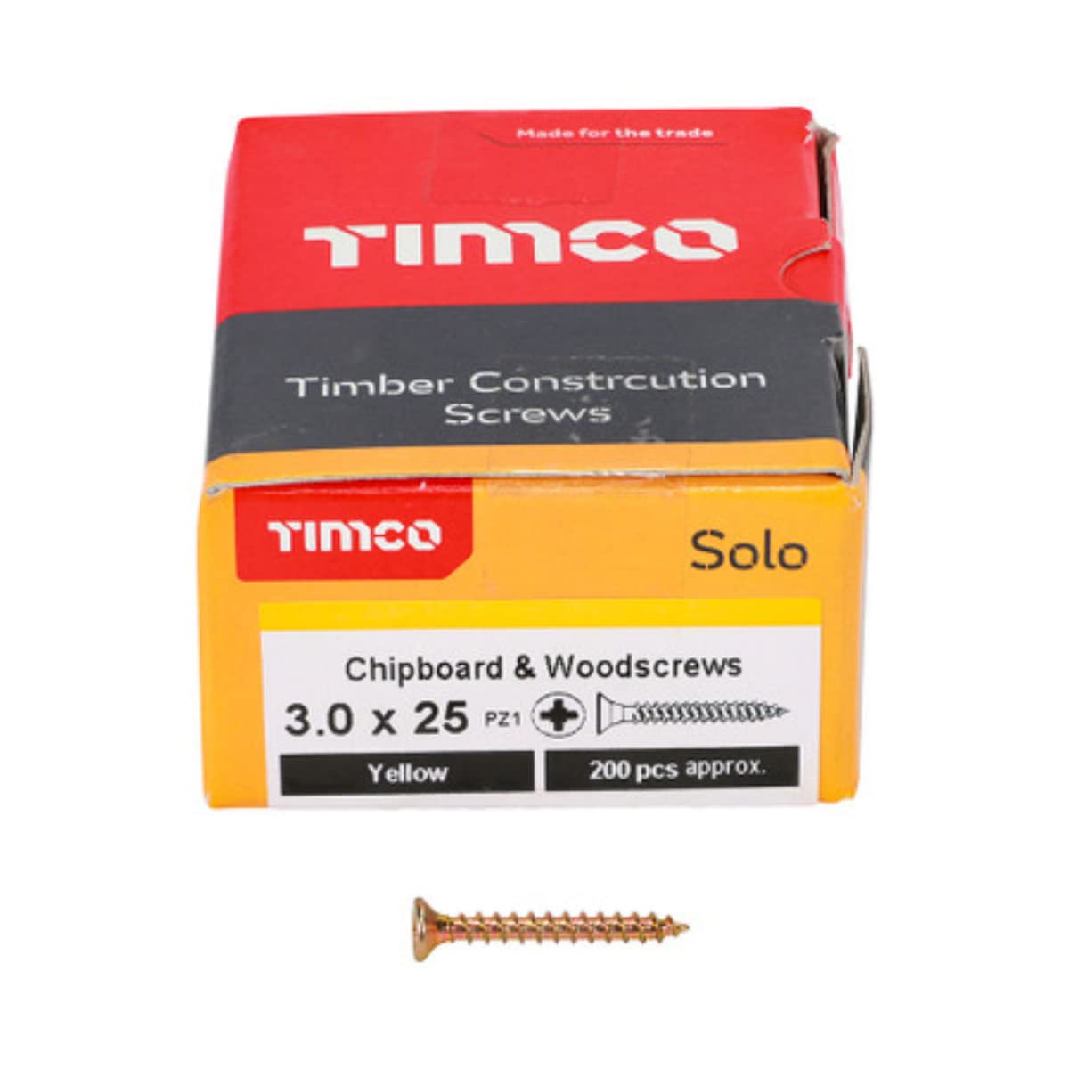 Timco Yellow 3Mm X 25Mm Pozidriv Double Countersunk Zyp Solo Chipboard & Wood Screws, 200 Pack