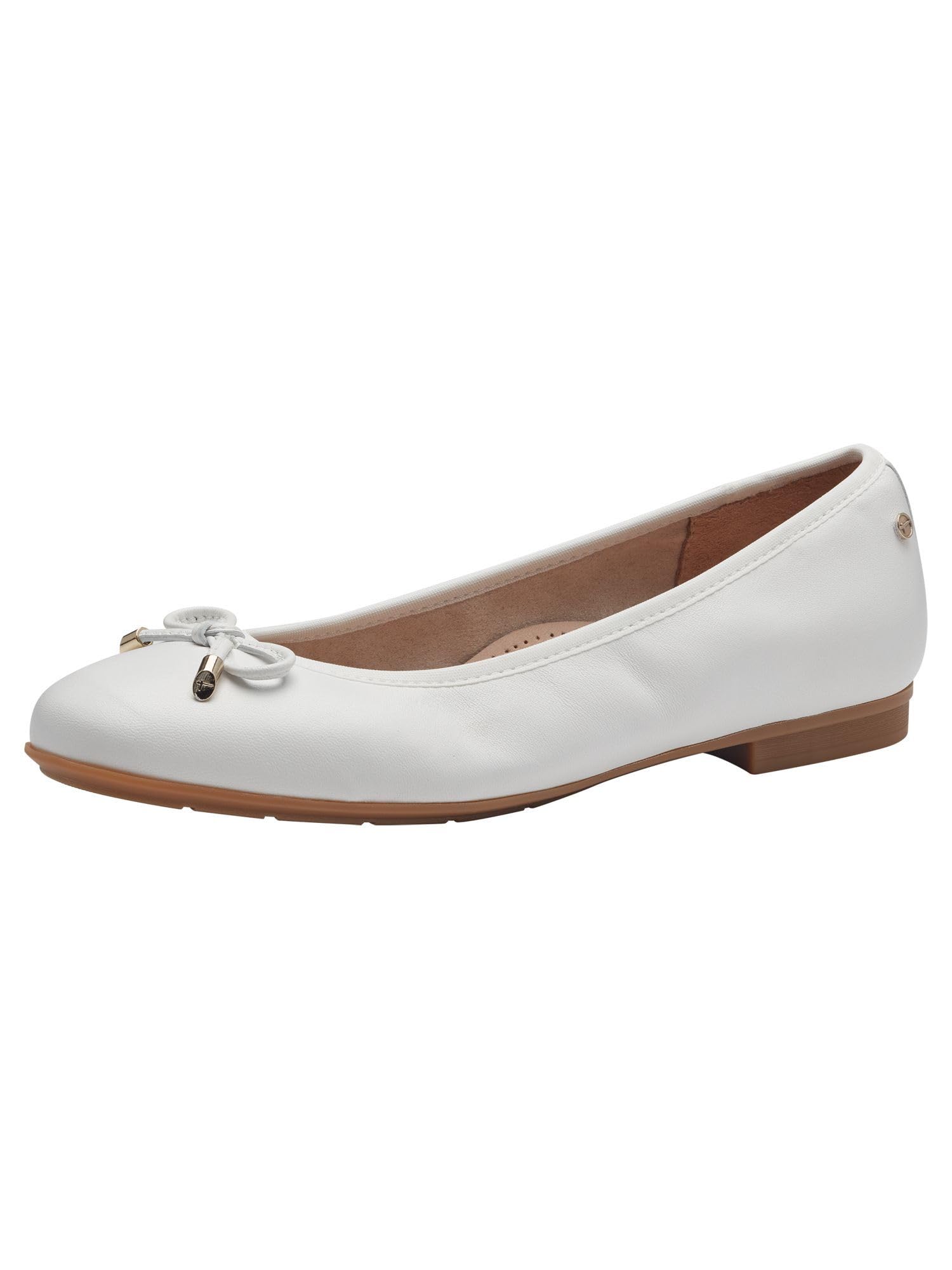 Tamaris Comfort Women’s Leather Ballerinas with Bow, White, 7,5 UK
