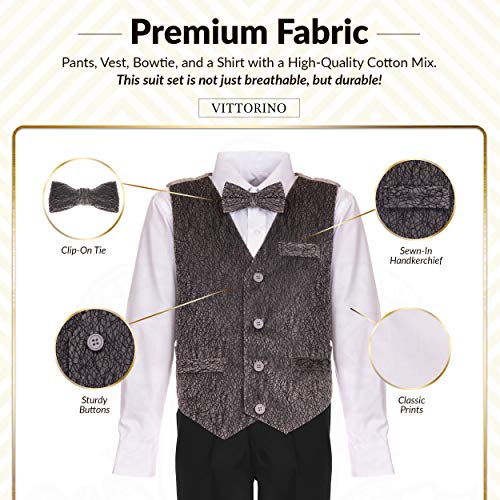 Image of Vittorino Boys 4 Piece Suit Set with Vest, Dress Shirt, Bow Tie, Pants & Pocket Square | Big & Little Kids Formal Apparel
