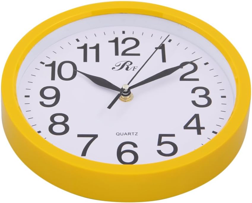 RUIFA Indoor Quiet 8-Inch Precedent Decorative Wall Clock with Arabic Numerals (Yellow)