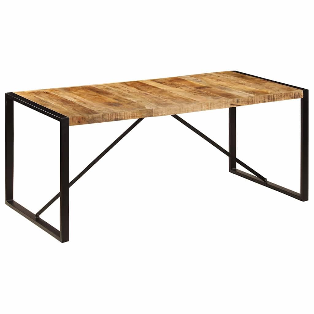 Mesa de comedor de 180 x 90 x 75 cm de mango de madera maciza, mesa de cocina y mesa de comedor en diseño industrial, mesa de madera maciza con patas de acero con recubrimiento en polvo