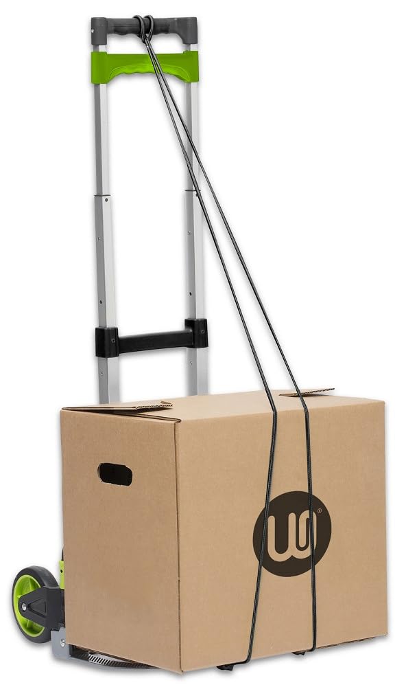 WONDAY - Diable Pliable avec Poignée Réglable, Roues Pivotantes, Gris et Vert, Capacité 50 Kg