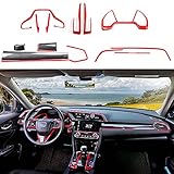 Rifoda for Honda 10th Gen Civic 2016 2017 2018 2019 2020 ABS Carbon Fiber Grain Console Center Dashboard Cover and Gear Box and Steering Wheel Trims Accessories 15pcs red
