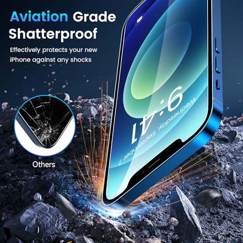 Image of Fotbor for [3+3 Pack] iPhone 12 Screen Protector with Camera Lens Protector, 9H Shatterproof Tempered Glass Film with Easy Installation Frame, HD Clear Sensitive Full Coverage 6.1 Inch