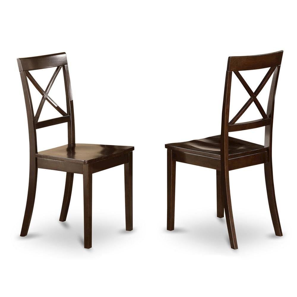 Solid Wood X-Back Dining Chairs with Wood Seat by Furnifact – Wood, Brown, Pack of 2