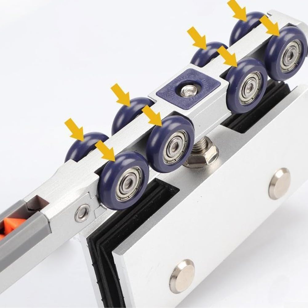 Set di pulegge per sollevamento porte in vetro senza telaio, resistente, capacità 80 kg, meccanismo di smorzamento bidirezionale, in lega di zinco, silenzioso, larghezza 60 cm, set di pulegge