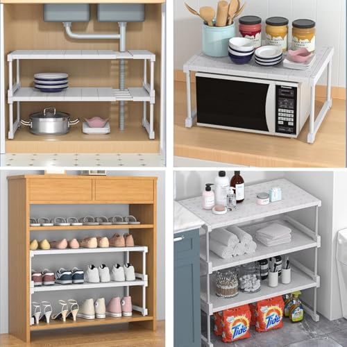 Erweiterbares Schrankregal, Verstellbare Kleiderschrank Organizer Rack, Stapelbar Aufbewahrungsorganizer Teleskopregal, Nagelfrei Teleskop Regaltrenner, T 42cm, H 22cm, Verstellbare Länge 37-48cm