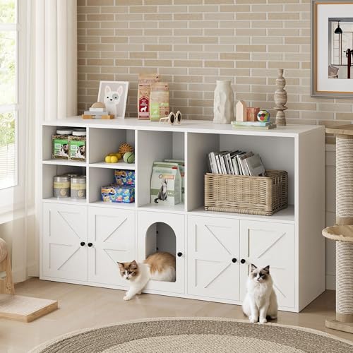 image for IRONCK Cat Litter Box Enclosure for 2 Cats, Litter Box Furniture Hidde