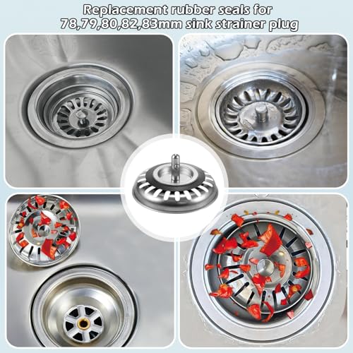 ELNX 5 Stück Franke-Spülbeckenstöpsel-Gummidichtung, O-Ringe Unterlegscheiben Dichtung Blanco-Spülbeckenstöpsel Abflussdichtung für Siebkorb 78 79 80 82 83 mm Badezimmer Küche Waschküche Spülbecken