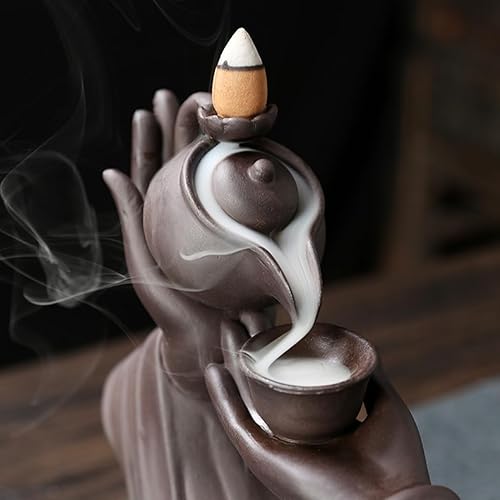 Miniatura 5 de Buddha Hand Series - Quemador de incienso de reflujo para interiores, ahumado, cascada, quemador de incienso creativo de cerámica (tetera bergamota)