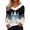 Pull Moche Noels Femme Col en V Fourrure Manches Longue Tee Shirt Noel Drole Moche Imprimé Noël Christmas Sweatshirt Lumineux Automne Hiver Chaud Pulls Noëls Femmes