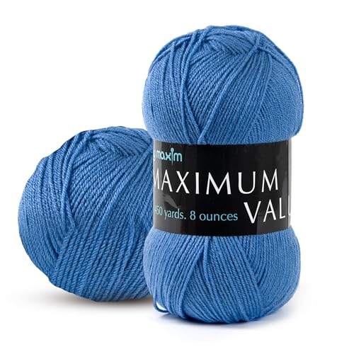Image of Mary Maxim Maximum Value Acrylic Yarn for Crocheting and Knitting, Soft Worsted Weight Blue Yarn 4, Ideal for Blankets, Sweaters, Hats, and Scarves, 8 oz Skein (474 Yds), Medium Blue - 1 Skein