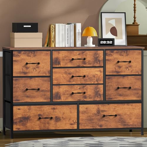 Lista de Cómodas altas para comprar online. 49 FURRIFIC Cómoda Gran Capacidad de 9 Cajones,100 * 75 * 30cm,Cajonera para Recamara,Ropa,Hogar Y Oficina,Organizador Cajonera de Estructura Metal con Cajones de Tela en 3...