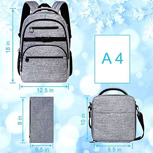 Laptop Backpack, 16 Inch School Bag College Bookbag, Anti Theft Daypack Bags And Lunch Bag Set, Water Resistant Backpacks For Teens Boys Men Students - Grey #TOP3