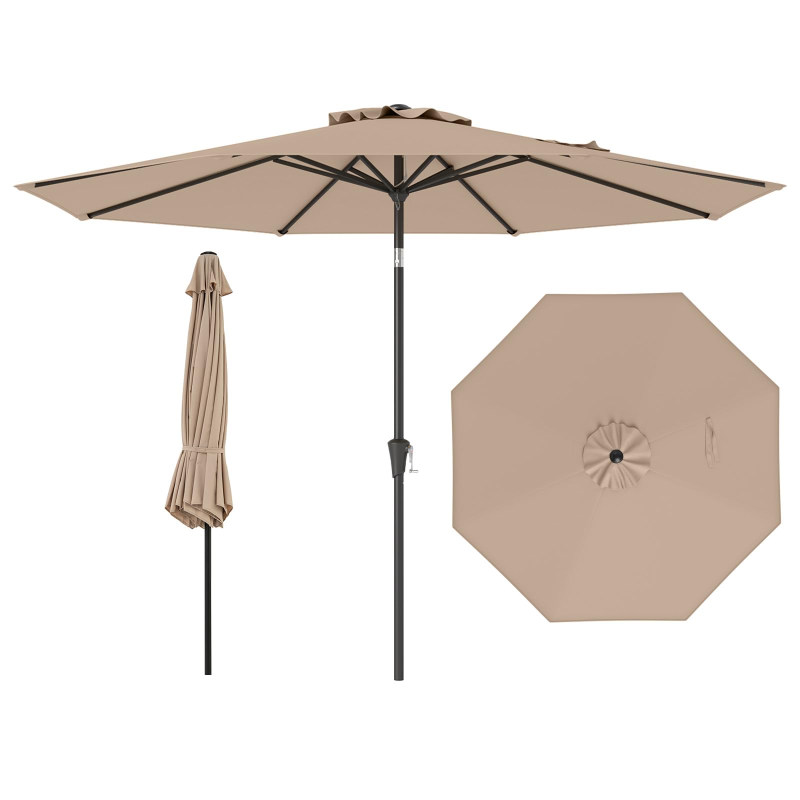 COSTWAY Sombrilla Terraza Exterior 270 cm, Sombrilla de Patio Resistente con 35°de Inclinación, Manivela, 8 Varillas Robustas, Toldo Ventilado, Parasol para Jardín Playa Piscina