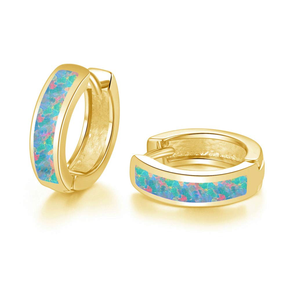 CiNily Huggie Earrings Opal Hinged Hoop Earrings Gold Plated Hypoallergenic Small Hoop Earrings for Women Teen Girls Men