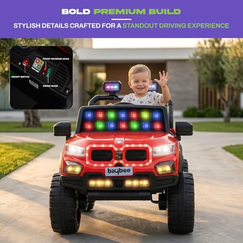Image of Baybee RogueX Battery Operated Jeep for Kids with Parental Control | Baby Ride On Electric Car with RGB Lights, Music & Swing Mode | Rechargeable Battery Car for Kids 2 to 6 Years Boys Girls (Red)
