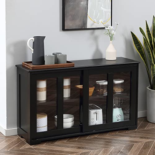 Homcom Sideboard Buffet Cabinet, Stackable Credenza, Coffee Bar Cabinet With Sliding Glass Door And Adjustable Shelf, Black #TOP1