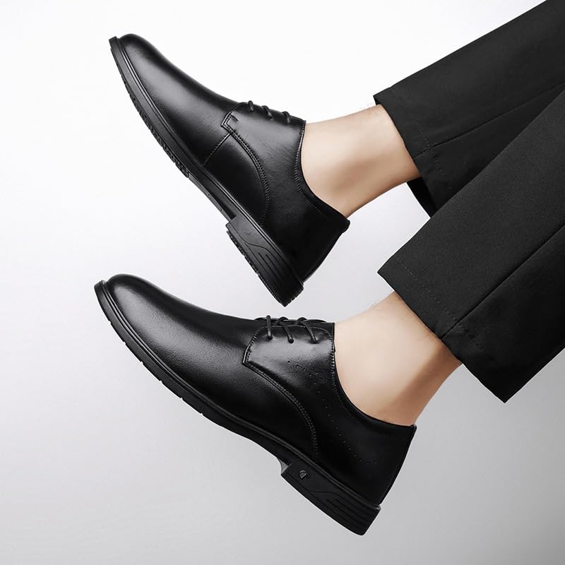Men's Leather Mid Chunky Heels Formal Loafers Low Top Work Dress Shoes Non Slip Casual Business Work Formal Shoes Pointed Toe Office Wedding Formal Modern Oxfords2