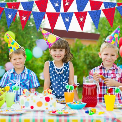 Image of Tiamon 5 Pcs Spider Web Birthday Party Decorations Triangle 49.2 ft Flag