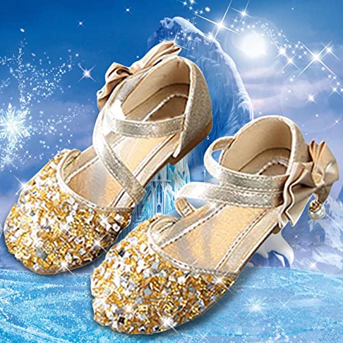 Girls Wedding Sandals Children's Girls Crystal Dress Shoes Glitter Princess Sandals Children's Sandals Spring Summer (Gold-a, 11.5 Little Kids)4