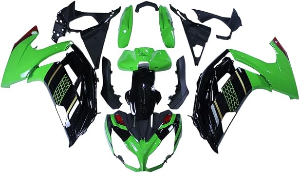 Green Black Fairings Body Kit For Kawasaki 2012 2013-2016 ER-6F Ninja 650r | Injection Molded Fairing Kit, ABS Plastic Material, Paint Job with 3 layers Clear Coat, Correct Tabs and Pre-drilled Holes
