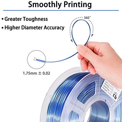 Image of PLA 3D Printer Filament, PLA Filament Silk Silver Shiny Blue PLA Filament 1.75mm + /- 0.02mm, 3D Printing Filament 1kg /2.2lbs