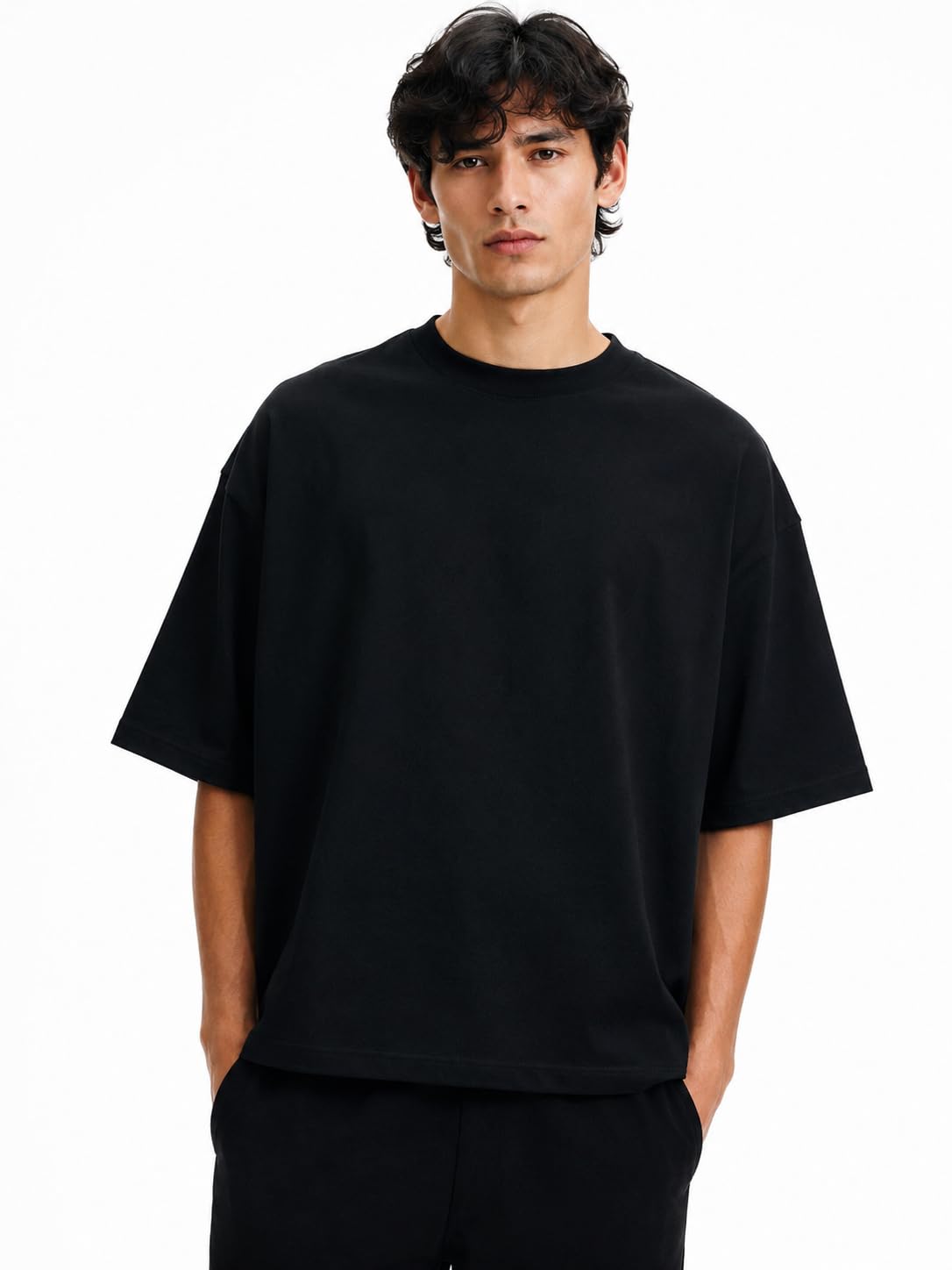 Oversized T-Shirt for Men | 280 GSM Heavyweight Cotton | Drop Shoulder Loose Fit | Solid Black | Premium Streetwear-picture-31