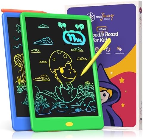 Magic Jimmy 2-Pack 11-Inch LCD Writing Tablet Doodle Board, Colorful Electronic Drawing Pads, Creative Drawing Fun for Kids 3-6, Educational Car Trip Toys | Navy Blue and Green