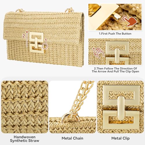 Image of Gets Straw Clutch Purse for Women, Woven Beach Bag Summer Corssbody Purse Small Rattan Shoulder Bag for Travel | Hand-woven